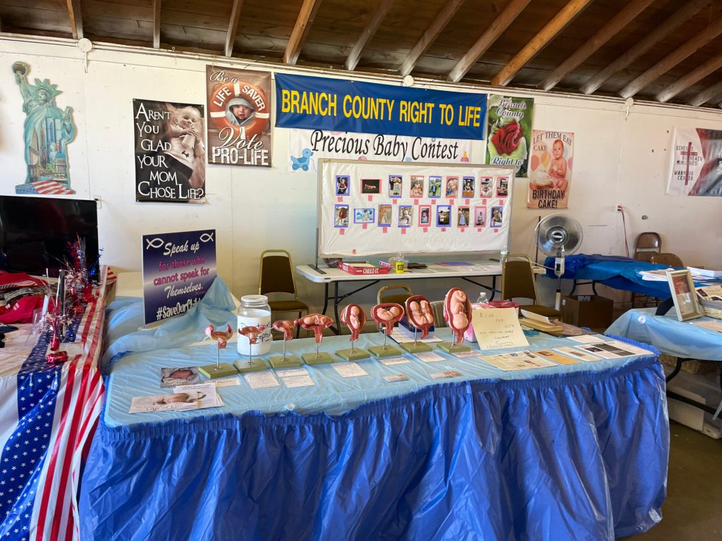 Branch County Right to Life display table at the Branch Co Fair (2023)